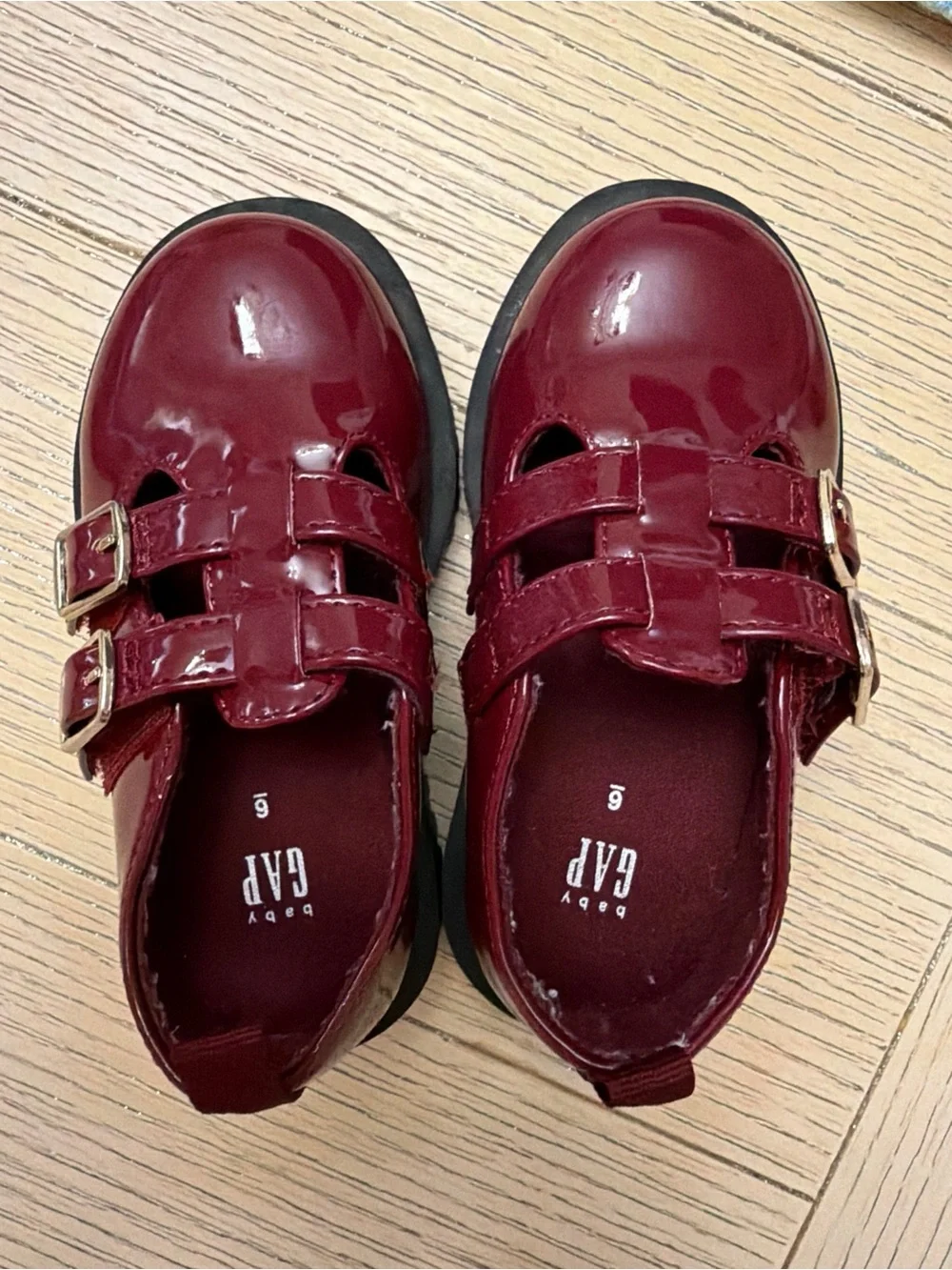 GAP Kids Burgundy Patent Double-Strap Shoes